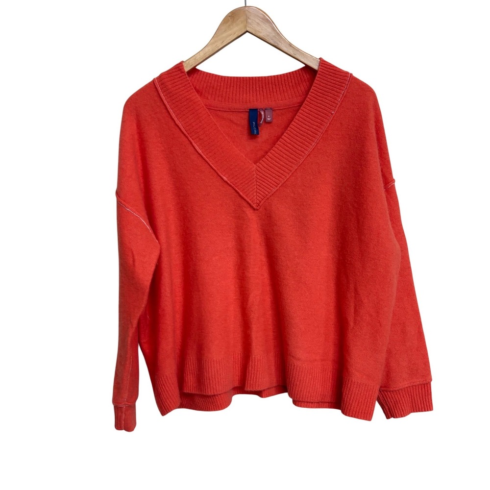Pilcro Anthropologie Cashmere V-Neck Sweater Orange Small Long Sleeve Pullover